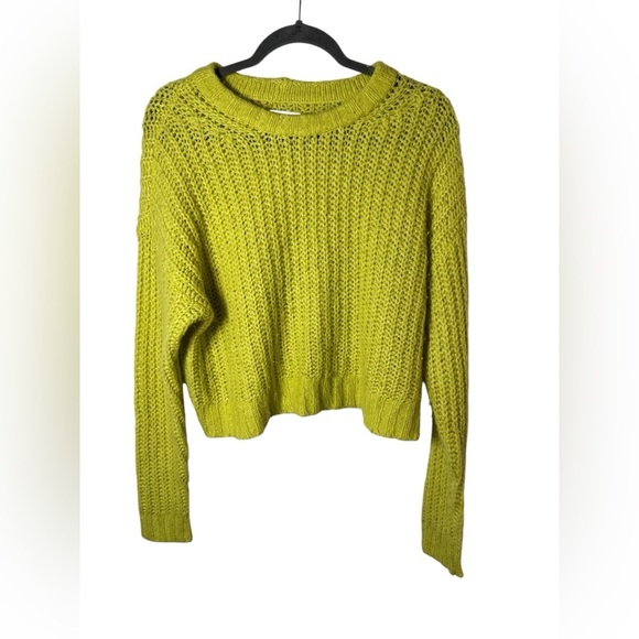 American Eagle Lime Green Chunky Knit Sweater Women’s XS Cropped Pullover Cozy - Picture 2 of 7